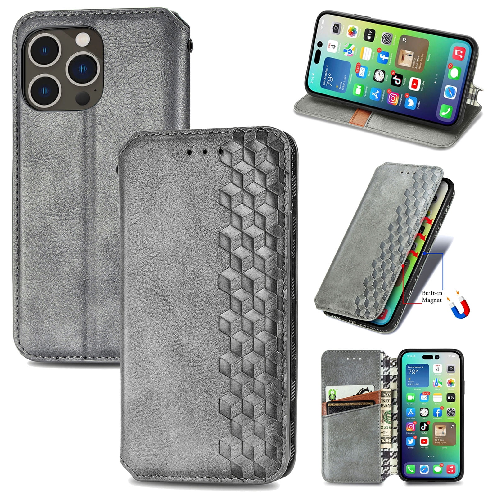 Dteck Wallet Case For Apple iPhone 16 Plus, Premium PU Leather Flip Folio Case RFID Blocking