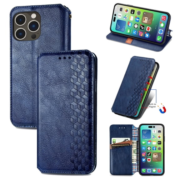 Dteck Wallet Case For Apple iPhone 16, Premium PU Leather Flip Folio Case RFID Blocking Card Slots Magnetic Closure and Stand Case, Blue