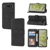 Dteck Wallet Case For Google Pixel 6A,Card Slot Holder Detachable Wrist Strap Full Body Protector Shockproof Case Cover,Black