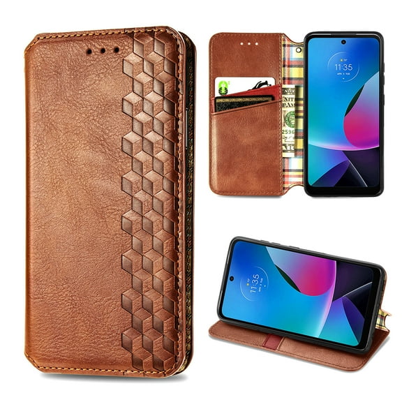 Dteck Wallet Case For Motorola Moto G 5G 2022 Released, Shockproof Premium PU Leather Flip Folio Case RFID Blocking Card Slots Magnetic Closure and Stand Business Case, Brown