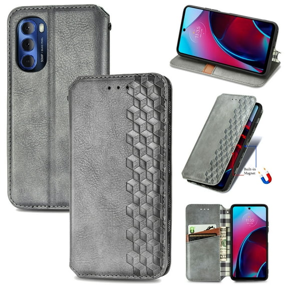 Dteck Wallet Case For Motorola Moto G Stylus 5G 2022 Released, Shockproof Premium PU Leather Flip Folio Case RFID Blocking Card Slots Magnetic Closure and Stand Business Case, Gray