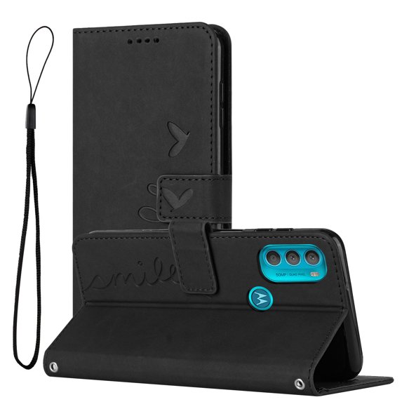 Dteck Wallet Case For Motorola Moto G71 5G, Embossed Pattern PU Leather Cover with Credit Card Holder, Magnetic Clasps Kickstand Flip Wrist Strap Cover for Motorola Moto G71 5G,Black