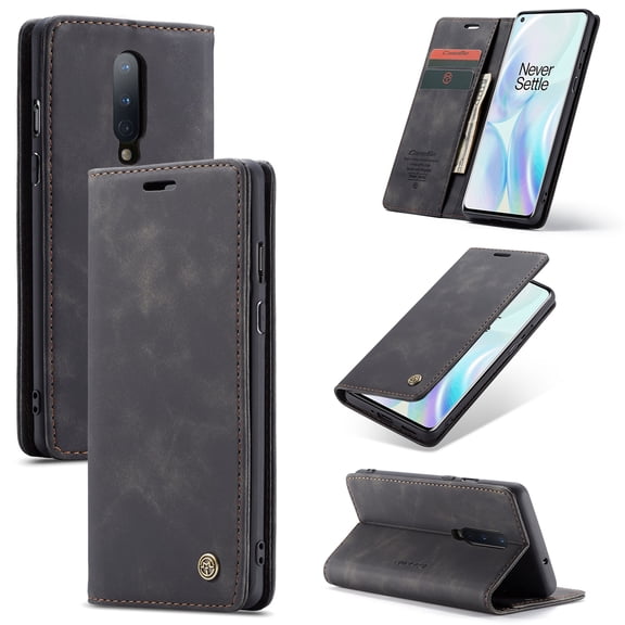 Dteck Wallet Case For OnePlus 8 , Premium PU Leather Wallet case Magnetic Flip Folio [Kickstand Feature] with ID & Credit Card Pockets, Black