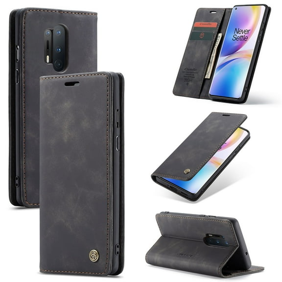 Dteck Wallet Case For OnePlus 8 Pro, Premium PU Leather Wallet case Magnetic Flip Folio [Kickstand Feature] with ID & Credit Card Pockets,Black