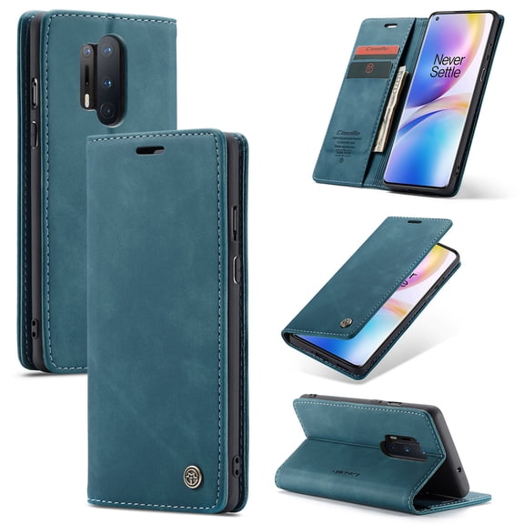 Dteck Wallet Case For OnePlus 8 Pro, Premium PU Leather Wallet case Magnetic Flip Folio [Kickstand Feature] with ID & Credit Card Pockets, Blue