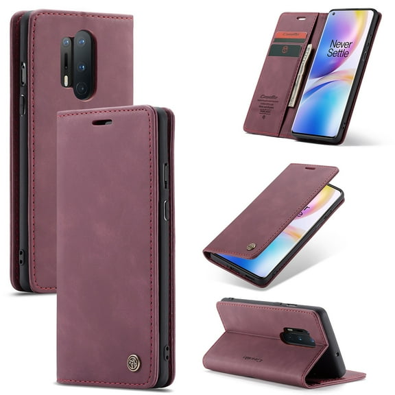 Dteck Wallet Case For OnePlus 8 Pro, Premium PU Leather Wallet case Magnetic Flip Folio [Kickstand Feature] with ID & Credit Card Pockets, Winered