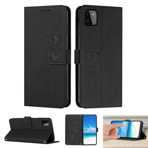 Dteck Wallet Case For Samsung A22 Case 5G, Embossed Pattern PU Leather Cover with Credit Card Holder, Magnetic Clasps Kickstand Flip Wrist Strap Cover for Samsung Galaxy A22 5G,Black