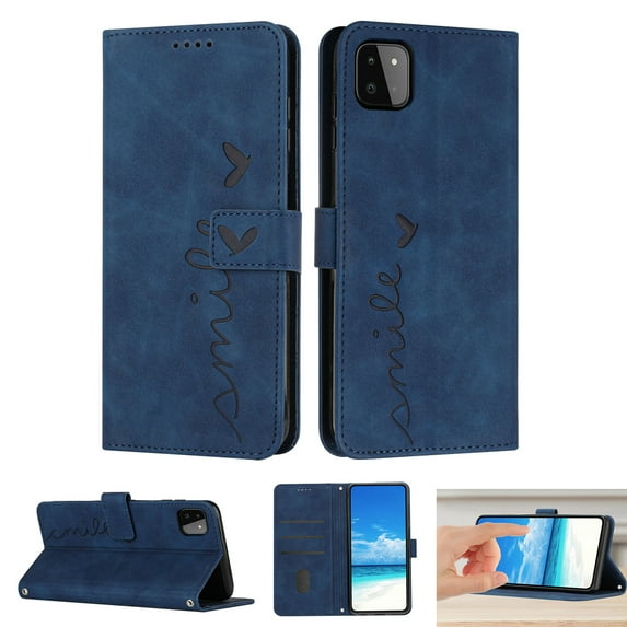 Dteck Wallet Case For Samsung A22 Case 5G, Embossed Pattern PU Leather Cover with Credit Card Holder, Magnetic Clasps Kickstand Flip Wrist Strap Cover for Samsung Galaxy A22 5G,Blue