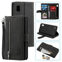 Dteck Wallet Case For Samsung Galaxy A10 A105, Matte PU Leather Case Built-in 9 Card Slots Zipper Purse Flip Cover With Hand Strap, Black