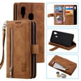 thumbnail image 1 of Dteck Wallet Case For Samsung Galaxy A20E, Matte PU Leather Case Built-in 9 Card Slots Zipper Purse Flip Cover With Hand Strap, Brown, 1 of 7