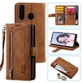 thumbnail image 1 of Dteck Wallet Case For Samsung Galaxy A30 / Galaxy A20, Matte PU Leather Case Built-in 9 Card Slots Zipper Purse Flip Cover With Hand Strap, Brown, 1 of 8