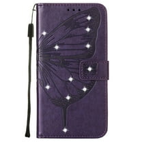 Dteck Wallet Case For Samsung Galaxy A53 5G 6.5 inch,Luxury Diamond Embossed Butterfly PU Leather Flip Folio Card Slots Holder Shockproof TPU Full Body Protection Cover.Purple