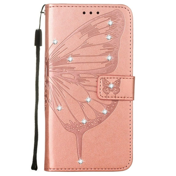 Dteck Wallet Case For Samsung Galaxy A53 5G 6.5 inch,Luxury Diamond Embossed Butterfly PU Leather Flip Folio Card Slots Holder Shockproof TPU Full Body Protection Cover.Rosegold