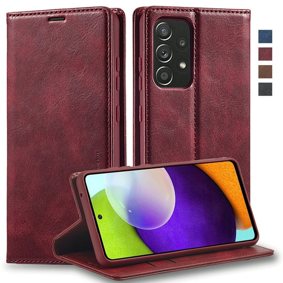 Dteck Wallet Case For Samsung Galaxy A53 5G,Magnetic Leather Card Pocket Case Kickstand Rfid Protection Shockproof Rubber Cover,Red