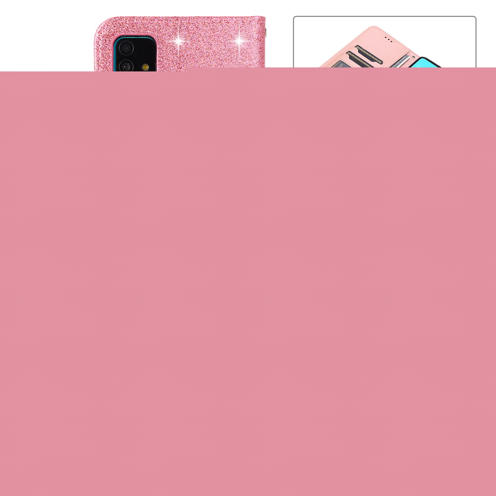 thumbnail image 1 of Dteck Wallet Case For Samsung Galaxy A71 (4G), Luxury Glitter Bling PU Leatether Credit Card Holder Wallet Case with Hand Strap, Pink, 1 of 6