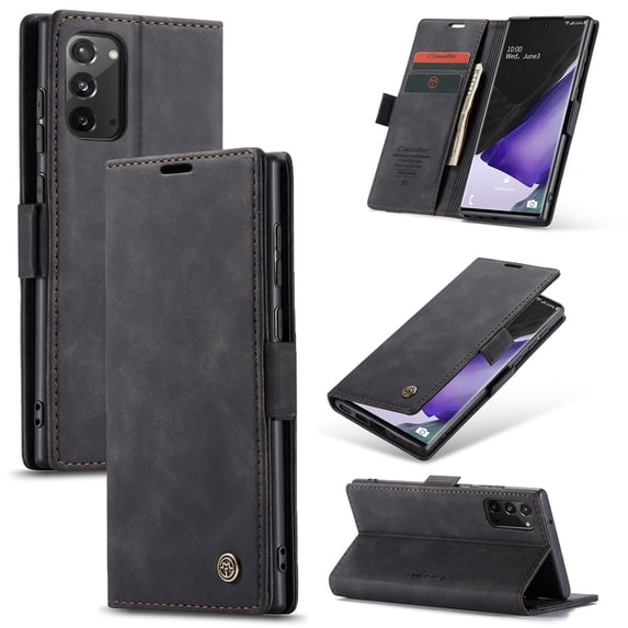 Dteck Wallet Case For Samsung Galaxy Note20 (6.7 inches),Magnetic Leather Luxury Card Holder Pocket Case Shockproof Full Protective Kickstand Retro Cover,Black