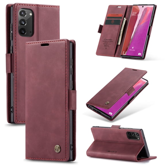 Dteck Wallet Case For Samsung Galaxy Note20 (6.7 inches),Magnetic Leather Luxury Card Holder Pocket Case Shockproof Full Protective Kickstand Retro Cover,Winered