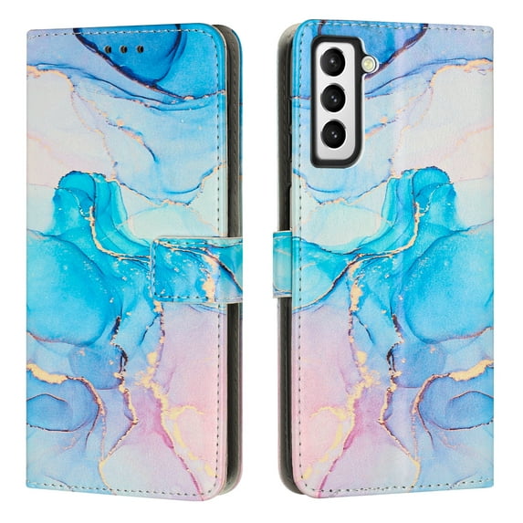 Dteck Wallet Case For Samsung Galaxy S21,Stylish Painted Marble PU Leather+Soft TPU Flip Card Slots Holder Shockproof Rugged Cover with Wrist Strap.For Samsung Galaxy S21,Green