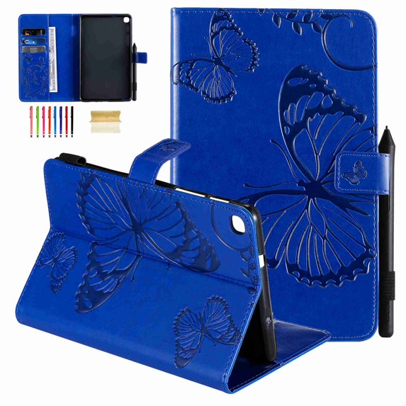 Dteck Wallet Case For Samsung Galaxy Tab A 8.0 Inch 2019 (SM-P200/P205), Premium Leather Embossed Butterfly Pattern Folding Flip Stand Cover, blue