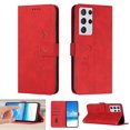 thumbnail image 1 of Dteck Wallet Case For Samsung S21 Ultra, Embossed Pattern PU Leather Cover with Credit Card Holder, Magnetic Clasps Kickstand Flip Wrist Strap Cover for Samsung Galaxy S21 Ultra,Red, 1 of 11