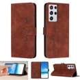 thumbnail image 1 of Dteck Wallet Case For Samsung S21 Ultra, Embossed Pattern PU Leather Cover with Credit Card Holder, Magnetic Clasps Kickstand Flip Wrist Strap Cover for Samsung Galaxy S21 Ultra,Brown, 1 of 11