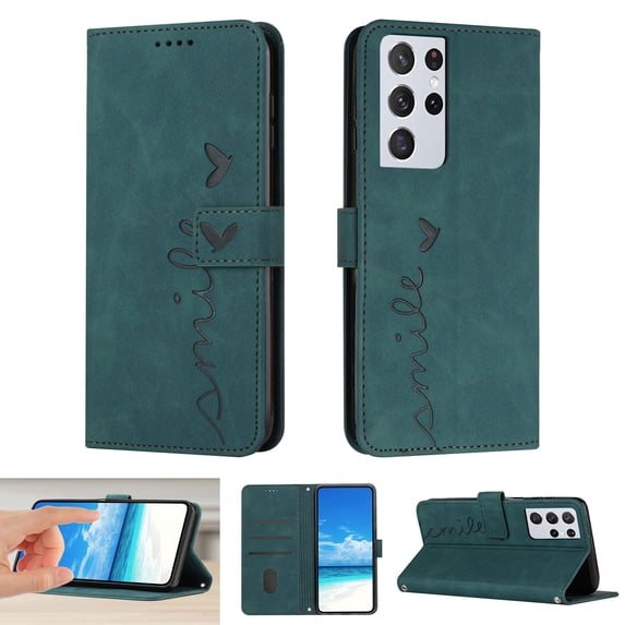 Dteck Wallet Case For Samsung S21 Ultra, Embossed Pattern PU Leather Cover with Credit Card Holder, Magnetic Clasps Kickstand Flip Wrist Strap Cover for Samsung Galaxy S21 Ultra,Green