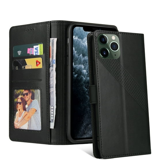 Dteck Wallet Case For iPhone 11 Pro Max, Shockproof Flip Folio Leather with Credit Card Slots Kickstand Phone Case Cover,For iPhone 11 Pro Max,Black
