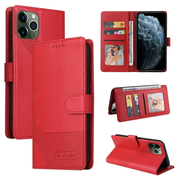 Dteck Wallet Case For iPhone 11 Pro Max, Shockproof Flip Folio Leather with Credit Card Slots Kickstand Phone Case Cover,For iPhone 11 Pro Max,Red