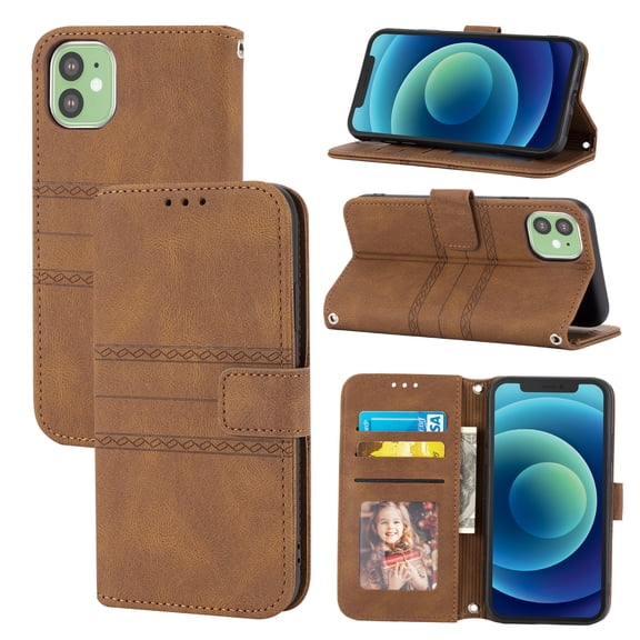 Dteck Wallet Case For iPhone 11,Shockproof Card Slot Kickstand Wristband Soft TPU Flip Leather Case Cover,Brown