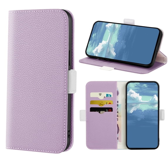 Dteck Wallet Case For iPhone 14 Pro 6.1 inch,Luxury Candy Color Lychee Pattern PU Leather Shockproof Soft TPU Magnetic Flip Card Slots Stand Full Body Protection Phone Cover.For iPhone 14 Pro,Purple