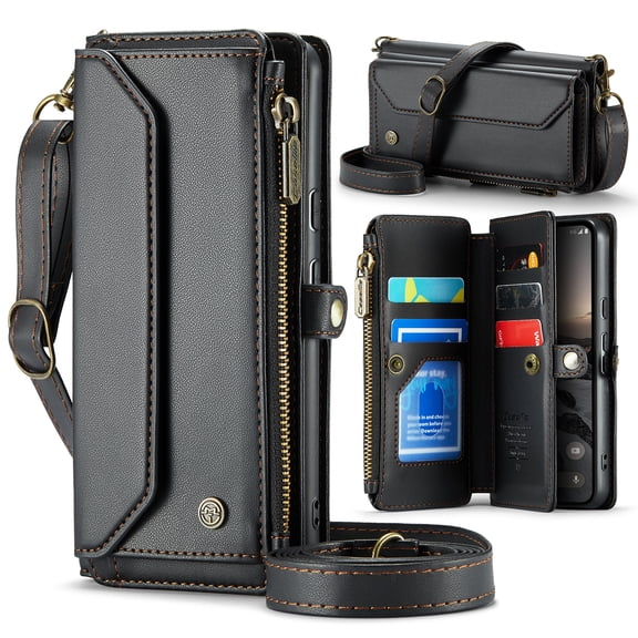Dteck Wallet Case for Google Pixel 10 / Pixel 10 Pro  RFID Blocking 10-Card Holder Soft PU Leather Magnetic Snap Shoulder Strap Zipper Pocket Phone Case 6.3 Inch,Black