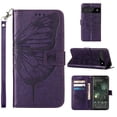 thumbnail image 1 of Dteck Wallet Case for Google Pixel 6 Pro,Butterfly & Flower Embossed PU Leather Magnetic Clasp Folio Flip Kickstand Card Holder Shockproof Protective Phone Cover with Wrist Strap,Purple, 1 of 5