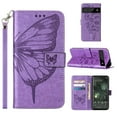 thumbnail image 1 of Dteck Wallet Case for Google Pixel 6 Pro,Butterfly & Flower Embossed PU Leather Magnetic Clasp Folio Flip Kickstand Card Holder Shockproof Protective Phone Cover with Wrist Strap,Lightpurple, 1 of 5