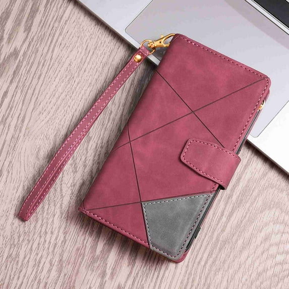 Dteck Wallet Case for Google Pixel 7 Pro, Vintage Premium PU Leather Cover Flip Case with 9 Card Slots Magnetic Closure Zipper Pocket Kickstand Handbag with Hand Strap, Winered