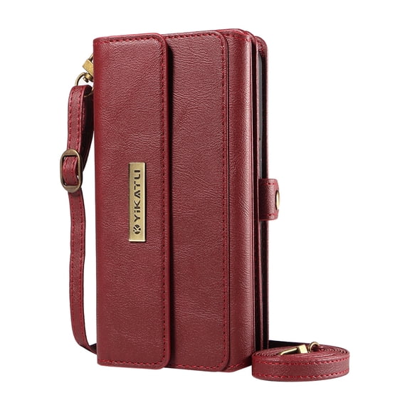 Dteck Wallet Case for Google Pixel 9 / 9 Pro, RFID Blocking Card Holder PU Leather Crossbody Strap Magnetic Snap Zipper Purse Shockproof Phone Cover,Red