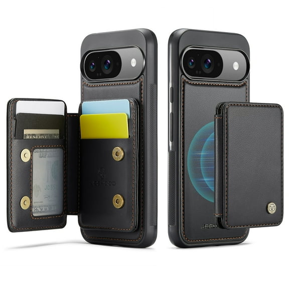 Dteck Wallet Case for Google Pixel 9 / 9 Pro,Luxury Leather Detachable Credit Card Holder Slot Magnetic Pocket Case RFID Blocking Shockproof Kickstandv Cover for Google Pixel 9 / 9 Pro ,Black