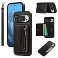 thumbnail image 1 of Dteck Wallet Case for Google Pixel 9 Pro XL, Magnetic Clasp Zipper Purse PU Leather Wristlet Wallet Case with Credit Card Slot Holder Back Flip Cover with Strap for Pixel 9 Pro XL,Black, 1 of 5