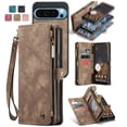 thumbnail image 1 of Dteck Wallet Case for Google Pixel 9A, Zipper Purse Folio Leather Wallet with Card Holder Wrist Strap Detachable Magnetic Shockproof Protective Back Case, Darkbrown, 1 of 7