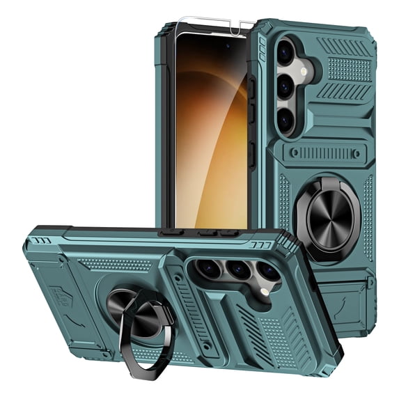Dteck Wallet Case with Hidden Credit Card Holder for Samsung Galaxy A14 5G,with Screen Protector Shockproof TPU+PC Ring Stand Case Heavy Duty Military Grade Protective Cover for Galaxy A14 5G,Green