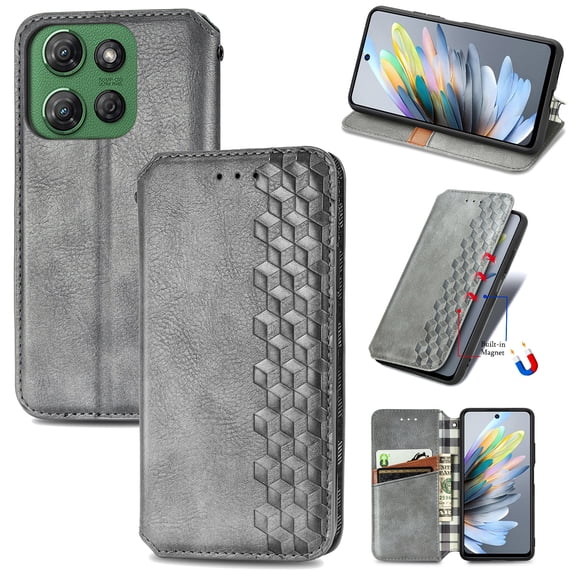 Dteck Wallet Case For Motorola G 5G 2025, Shockproof Premium PU Leather Flip Folio Case RFID Blocking Card Slots Magnetic Closure and Stand Business Case, Gray