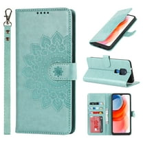 Dteck Wallet Case for Motorola Moto G Play 2021, Magnetic Flip Kickstand Credit Card ID Cash Slots Embossed PU Leather Protective Phone Cover with Wrist Strap For Motorola Moto G Play 2021,Green