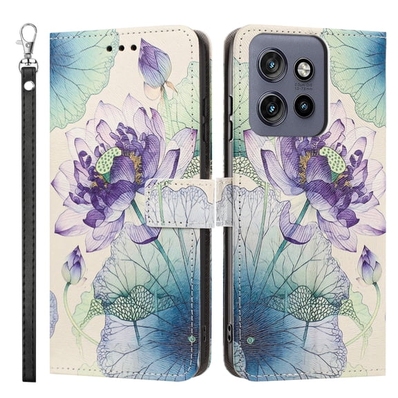 Dteck Wallet Case for Motorola Moto G Power (2025) / Moto G Play 2025, 3 Card Holders Cute Pattern Flip Stand Folio Cover Shockproof Soft TPU Shell,Purple Lotus