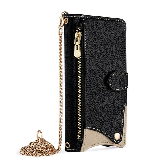 Dteck Wallet Case for Motorola Moto G Power 5G 2023,Bag Design,Zipper Purse Pouch Cover PU Leather Mirror Flip Case with Card Holder Long Shoulder Strap for Moto G Power 5G 2023,Black (New Design)