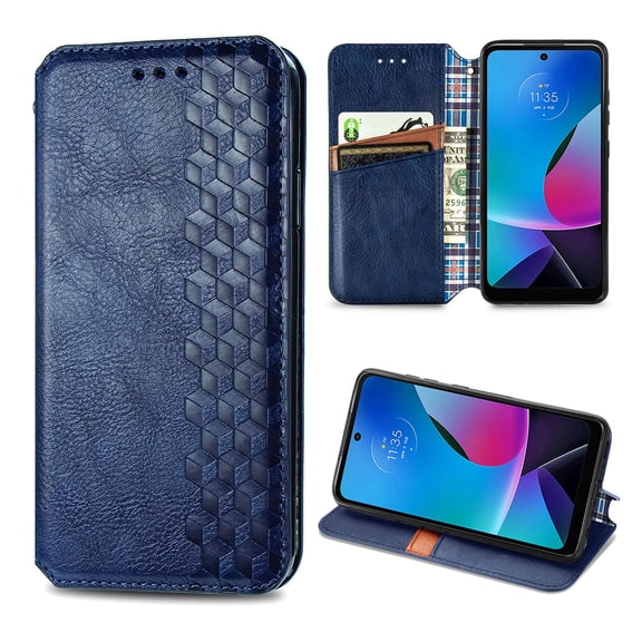 Dteck Wallet Case For Motorola Moto G Stylus 5G 2023 Released, Shockproof Premium PU Leather Flip Folio Case RFID Blocking Card Slots Magnetic Closure and Stand Business Case, Blue