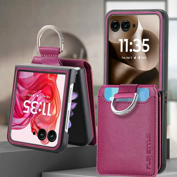 Dteck Wallet Case for Motorola Razr Plus 2025/2024,Shockproof Leather Case Card Slots Wallet Ring Holder Case Hard PC Back Cover for Motorola Razr+ 2025/Motorola Razr+ 2024,Purple