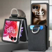 Dteck Wallet Case for Motorola Razr Ultra 2025,Shockproof Leather Case Card Slots Wallet Ring Holder Case Hard PC Back Cover for Motorola Razr Ultra 2025,Black