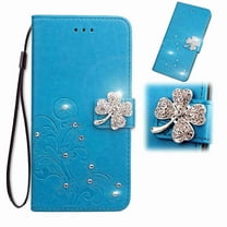 Dteck Wallet Case for OnePlus Nord N200 5G 2021, 1 Nord N200 5G 6.49" Bling Case, Magnetic Flip Folio PU Leather Soft TPU Bumper Kickstand Cover with Hand Strap, Blue