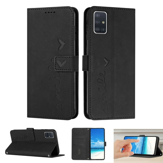 Dteck Wallet Case For Samsung A71 Case 5G, Embossed Pattern PU Leather Cover with Credit Card Holder, Magnetic Clasps Kickstand Flip Wrist Strap Cover for Samsung Galaxy A71 5G, Black