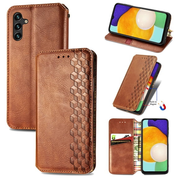 Dteck Wallet Case For Samsung Galaxy A06, Shockproof Premium PU Leather Flip Folio Case RFID Blocking Card Slots Magnetic Closure and Stand Business Case, Brown