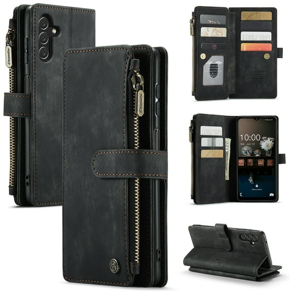 Dteck Wallet Case for Samsung Galaxy A13 5G ,Magnetic Retro Leather Case Flip Folio Zipper Purse with Card Holder Slot Kickstand Shockproof Phone Cover for Samsung Galaxy A13 5G 6.5-inch,Black